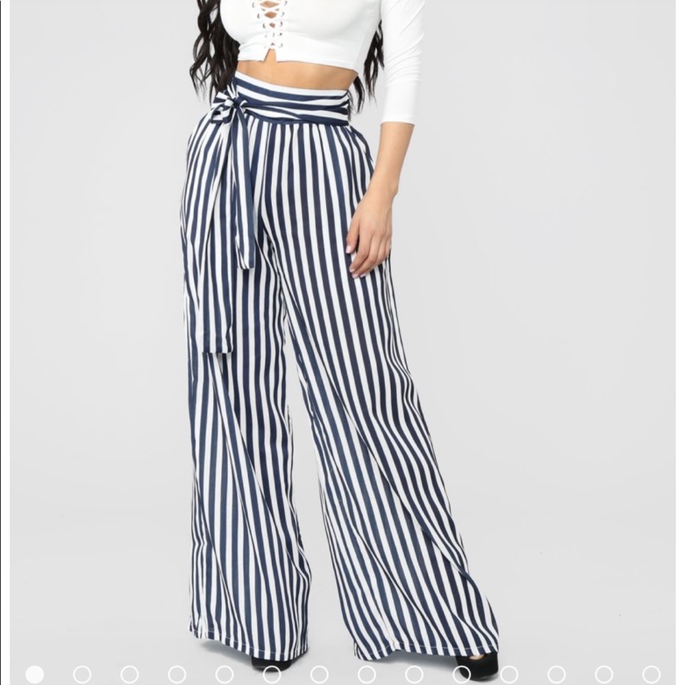 High Rise Stripped Tie Pants